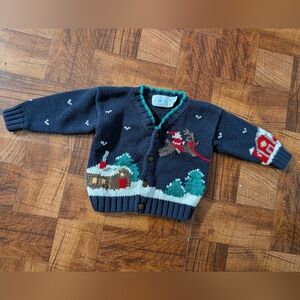 Vintage Hartstrings Baby Christmas Winter Santa Crochet Sweater Cardigan 12m